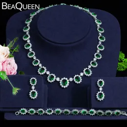Beaqueen Gorgeous Cubic Zircon Green Drop Earrings Halsband och armband 3PCS Smycken Set Bröllop Bröllopsklänning Tillbehör JS057 H1022