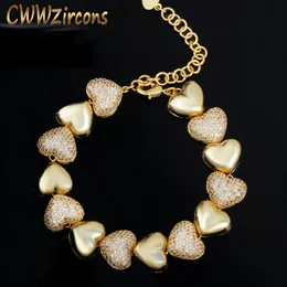 CWWZircons High Quality Micro Pave Cubic Zirconia African 585 Yellow Gold Love Heart Shape Ladies Bracelets Jewelry Gift CB202