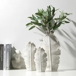 Cutelife Weiße Keramik-Vase in Blattform, nordische Dekoration für Zuhause, Blumenarrangement, Pflanzenvase, Hochzeit, Wohnzimmer, Tisch, moderne Vase 210623