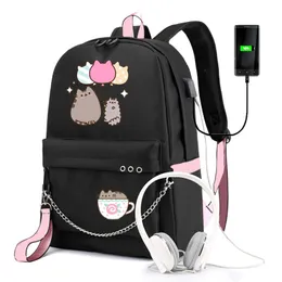 IMIDO Cute Cartoon Student Backpacks Large Capacity Breathable School Bag With USB Charging Chain Bundle Backpack For Girls 210911