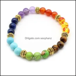 Pietra Naturale 7 Chakra Bracciali Colori Misti 8Mm Perline Per Donna Uomo Mala Healing Reiki Charm Nce Bracciale Gioielli Perline, Fili Goccia Deli