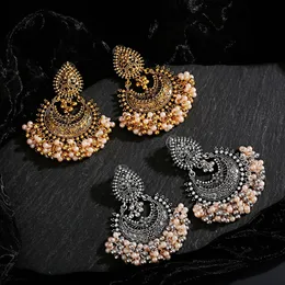 Metalowy Tassel Jhumka Indian Ethnic Dangle Kolczyki Biżuteria Piercing Czechy Kolczyki Vintage Kobiety Party Jewelr