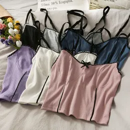 Summer Sweet short sexy slim inner Vintage small vest women Camis autumn bow striped camisole womens clothing tank tops 210625