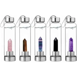 Natural Glass Water Bottle Quartz Gemstone Direct Drinking Cup Glass Crystal Obelisk Wand Healing