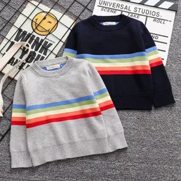 Höst Kids Boys Girls Långärmad Rainbow Stripe Knit Tröja Vinter Barnkläder Baby Pullover Tröjor 210429