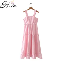 HSA Summer Sundress Kobieta Bow Tie Strap Flor Flare Długa Sukienka Sweet Chic Wakacje Vestidos Fashion Party Stroje 210430