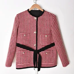 2021 Autunno Autunno maniche lunghe scollo tondo giacca rossa francese colore a contrasto Tweed doppie tasche bottoni giacche monopetto cappotti corti G127008