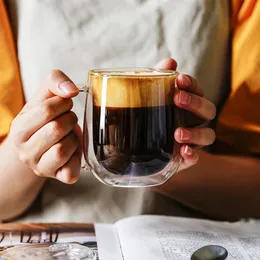 300 ml Doppelschicht Glas Bierkrüge Hitzebeständige Glas Kaffeetasse Transparente Trinkgefäße Trinken Büro Einfacher Stil Hochwertiger Becher Großhandel