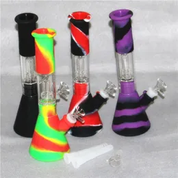 Hookah Straight Percolator Beaker Bong Glass Silicone Water Pipes Tobacco Dab Rig Bubbler Bongs With 14mm Bowl Oil Ash Catcher