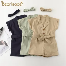 Mädchen Casual Kleidung Sets Sommer Kinder Mode Kleidung Bowtie Schärpen Outfits mit Stirnband Kinder Feste Anzüge 210429