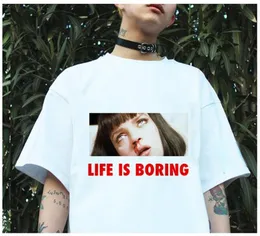 Spoof Harajuku White Female T-shirt T Summer Novelty Tee Shirt Femme Life is Boring Letters Print Women Tshirt 210518