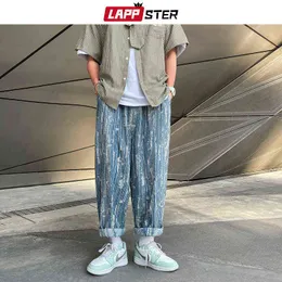 Lappster Homens Baggy Baixo Aumento Harajuku Calas de Brim 2022 Dos Y2K Perna Larga Denim Homem Casual Japan Streetwear 0309