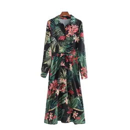 Vinatge Woman Flower Printed Sashes Long Dress Spring Fashion Chinese Style es Female Elegant Chic Holiday 210515