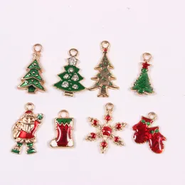 Mix Emalj Golden Floating Christmas Dangle Charms Pendant för DIY smycken tillbehör Braceletbangles 16PCs