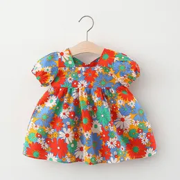 2021 Summer Newborn Baby Girls Clothes Print Floral Princess Dresses Costume for Baby 1 Year Birthday Dress Infant Clothing Q0716