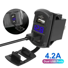 Universal Dammtäker telefonladdare 5V 4.2a Digital Display Auto Adapter Dual USB-portar Bil för RV Camper Avans