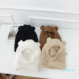 Beanies Skullies Hats Cute Bear Ear Women Winter Windproof Hood Protection Ears Caps Keep Warm Wool Hat Outdoor Travel Cap LR009