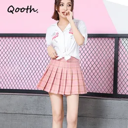 Qooth Ins Lato Jesienna plisowana Mini Flare Spódnica Kobiety Preppy Style School Girl JK Uniform Plaid Spódnice Plus Size 3XL QT193-2 210518
