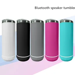 Straight 20oz Bluetooth Tumbler Double Wall Stainless Steel Smart Wireless Speaker Music Tumblers Customized Logo Personalized Gift with METAL straw and brush