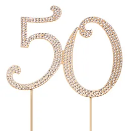 기타 축제 파티 용품 스토크 번호 50 컵 케이크 토퍼 절묘한 모조 다이아몬드 디저트 장식을위한 50 번째 케이크
