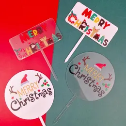 Inne świąteczne dostawy Party Wesołych Świąt Akrylowe Topper Cute Deer Hat Cupcake Flagi na dekoracje Xmas Decor