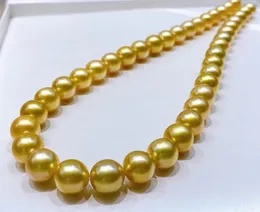 10-11mm South Sea Golden Shell Beads Natural Pearl Necklace 18inch 14k guldlås