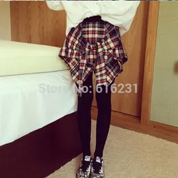 Kvinnors Leggings Yuqung Kvinnor Koreanska med Plaid Mini Skirt Ladies Tjejer Capris Leggins Slim Legins Skirted Pencil Byxor Röd