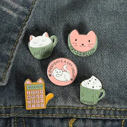 Calculator Cat Cartoon Enamel Brooches Pin for Women Fashion Dress Coat Shirt Demin Metal Funny Brooch Pins Badges Promotion Gift