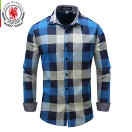 Fredd Marshall Märke Skjorta Män Casual T Shirts Långärmade T-shirt Pläterade bomull herrtröjor Camisa Masculina Camicia Uomo 3XL FM088 210527