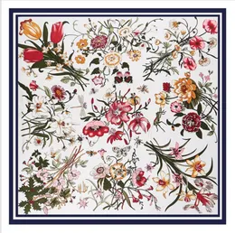 Top Luxury Women's Fashion Silk Scarf Jungle Flower and Bird Printing 130 * 130cm Twill Imitation Stor Square