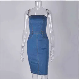 NewAsia Denim Bodycon Dress Strapless Jean Dress Sexy Party Clubwear,  Elegant Summer Vestido Jeans