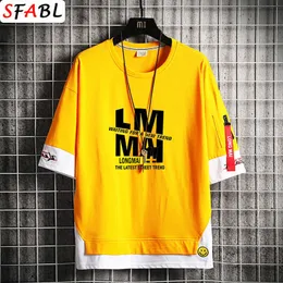 Sfabl Chegada Harajuku Solta Camiseta Homens Moda Carta Impresso Verão T-shirt Tops Tees Casual Hip Hop Masculino Streetwear 210629