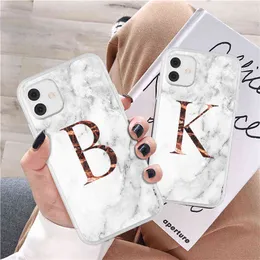 Initial Letter A Z Fashion Phone Case For iPhone 13 Pro Max 11 Pro Max 12 Pro Max 12 Mini 13MiniLuxury Marble Texture Soft Cover H1120