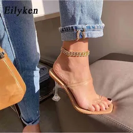 Eilyken 2021 New PVC Jelly Slippers Open Toe Perspex Sike High Heels Crystal Women Transparent Heel Sandals Slippers Pumps C0410