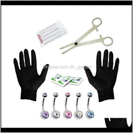 Sonstige Schmuck Drop -Lieferung 2021 15pcs Kit Bauch Navelstange Nase Ohr Lip Augenbrauen Handschuhe Set 14g Nadel Werkzeug Körper Piercing Rkhbn