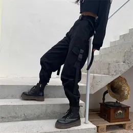 YBYr Duże kieszenie Cargo Spodnie Elastyczne Wysokie Talia Luźne Streetwear Letnie Pant Baggy Taktyczne Spodnie Hip Hop Joggers 220122