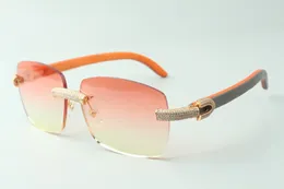 Direct sales micro-paved diamond sunglasses 3524025 with orange wooden temples designer glasses, size: 18-135 mm