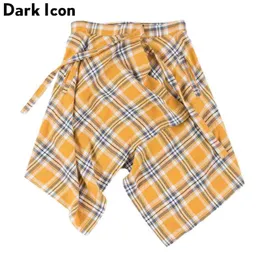 Side Pocket Plaid Skirt Men Irregular Hemline Men's Skirts One Size 210603