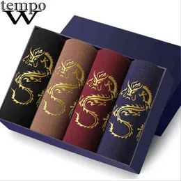 WTEMPO New Brand Underwear Men's Modal Boxers Breathable Comfortable Dragon Underpants Men Cheap Shorts Sexy Gay Boxer 4 pcs/Lot H1214