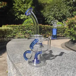 2021 Hookah Bong Glass DABリグマルチカラーブルーレシールウォーターボンズスモークパイプ8-10インチ高さ14.4 mm女性ジョイント石英バンガー
