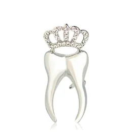 Pins, Brooches Blucome Fashion Crown Tooth Shape Brooch Alloy Crystal Dentist Women Suit Dress Party Clothes Accessories