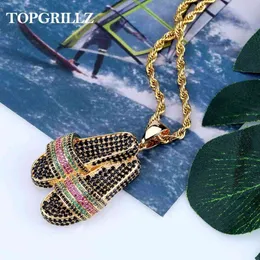 Topgrillz Terlik Ayakkabı Kolye Kolye Buzlu Out AAA + Hip Hop Erkekler Kadınlar Charms Zincir Hip Hop Takı Hediyeler Için X0509