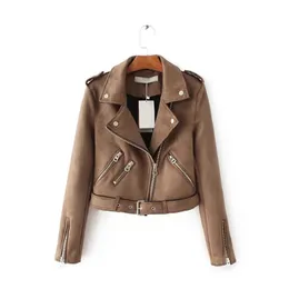 Top Marka S-XL Wiosna Moda Jasne Kolory Suede Jacket Ladies Basic Street Women Krótka skóra PU 210607