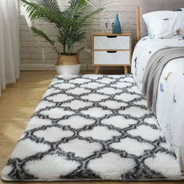 침실 장식을위한 푹신한 넥타이 염료 카펫 현대 홈 바닥 매트 거실에서 대형 세척 가능한 노르 디카 부드러운 흰색 털이 양탄자