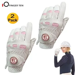 2 Stück Cabretta-Leder-Golfhandschuh mit glitzerndem Ballmarker-Griff, linke und rechte Hand, rosa Passform, Damen- und Mädchen-Golfspieler, 211124