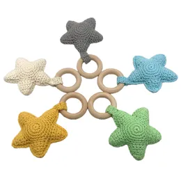 Baby Beech Wooden Beads Bracelet Rattle Crochet Star Teether Toys Infants Teething Soother Molar Toy Shower Gifts ZYY1083