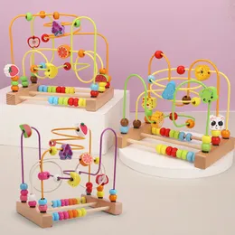 Barnleksaker montessori trämaze cirklar runt pärlor abacus matematik pussel tidigt lärande utbildningsleksaker för barn