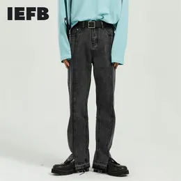 IEFB Mäns Casual Black Jeans Byxor Vår Sommar Straight Split Denim Trousers Man Bottoms Pantalones Hombre 9Y6787 211111