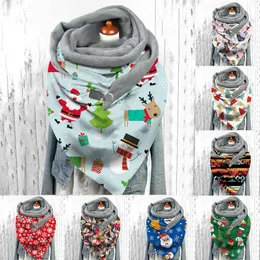 Button Scarf Wraps Women Christmas Printing Scarf Plus Velvet Butterfly Pattern Multi-purpose Shawl Neck Warm Triangle Scarves Q0828