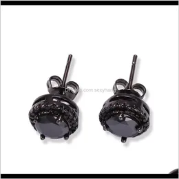 Studörhängen släpp leverans 2021 Four-Claw Black Circular Square Transparent Zircon Studs Hip-Hop Mens Jewelry I